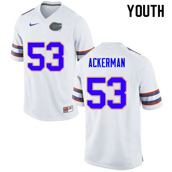 Youth NCAA Florida Gators Brendan Ackerman #53 Stitched Authentic Nike White College Football Jersey AFD6765WO